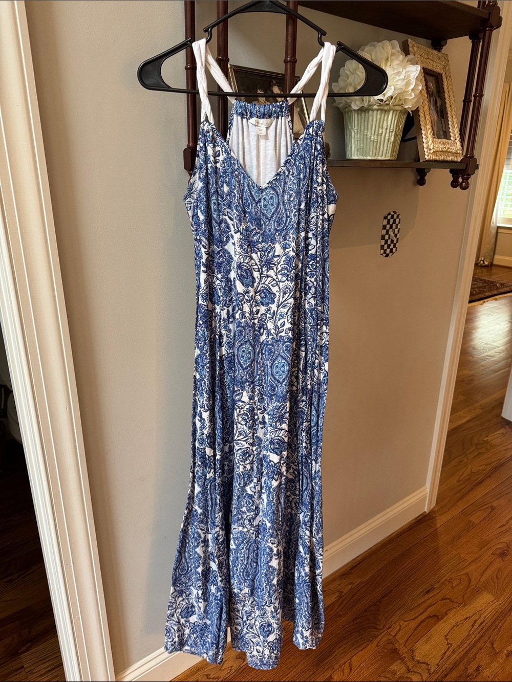Garnet Hill Blue & White Paisley Maxi Dress with Tie Straps